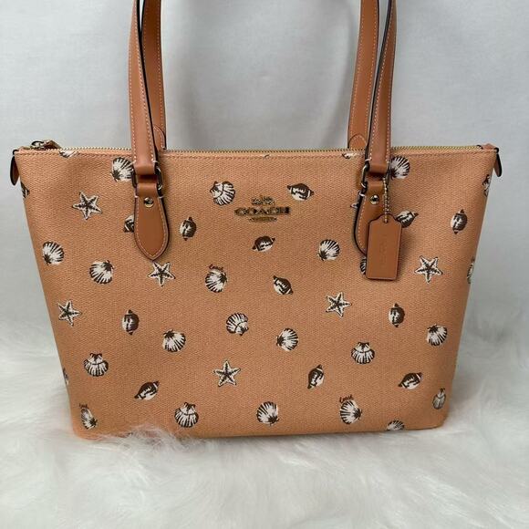 Coach Gallery Tote Bag With Shell Print In Canvas/Coral/Sunrise CBM12 NWT - Picture 2 of 9